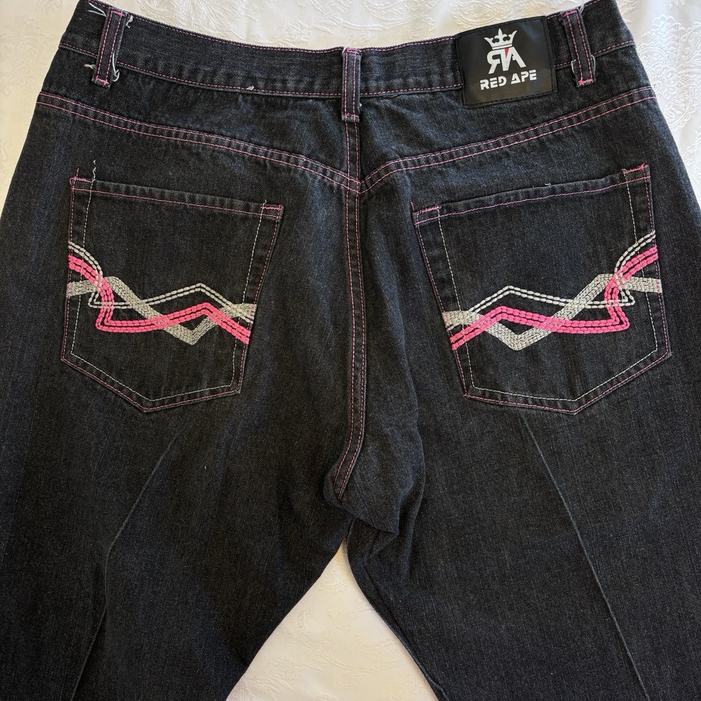Vintage Y2K Red Ape Embroidered Logo Baggy Hip Hop Skater Jeans VTG Mens Size 42